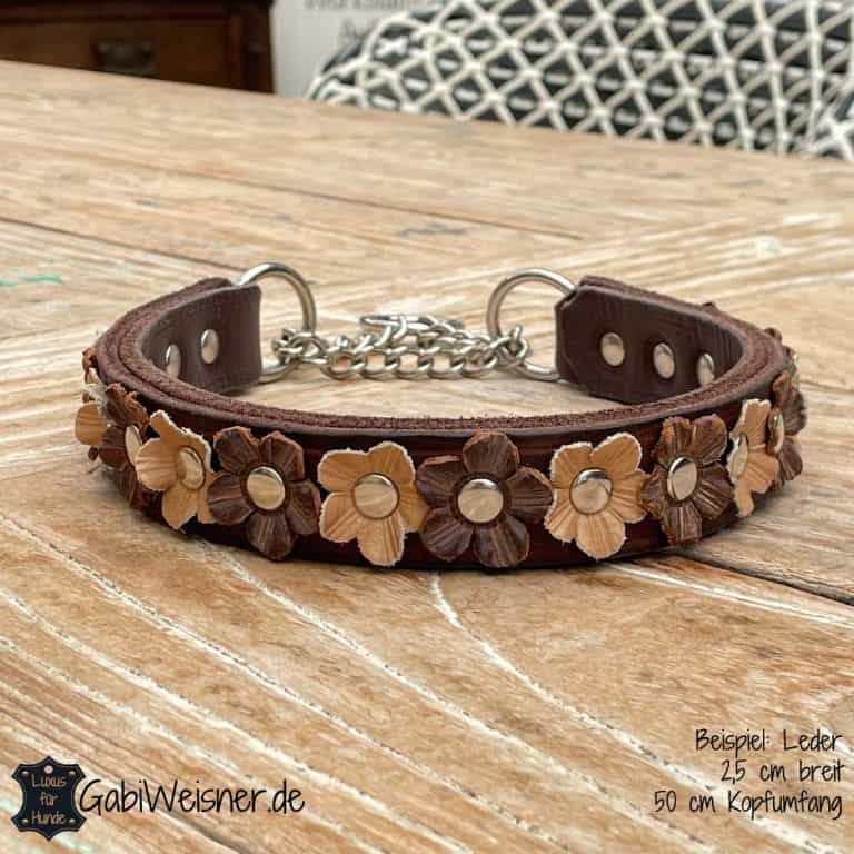 Hundehalsband Mit Zugstoppkette Leder Mm Breit Mit Blumen