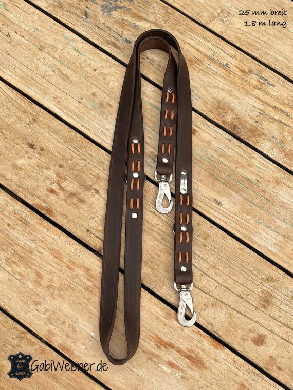 Hundeleine aus Leder in Braun 25 mm breit 180 cm lang