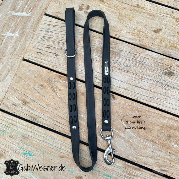 Hundeleine mit Handschlaufe Leder Schwarz 2 cm breit 120 cm lang