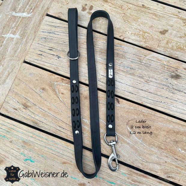 Hundeleine mit Handschlaufe Leder Schwarz 2 cm breit 120 cm lang