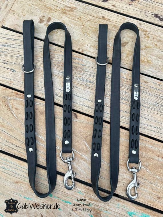 Hundeleine mit Handschlaufe Leder Schwarz 2 cm breit 120 cm lang