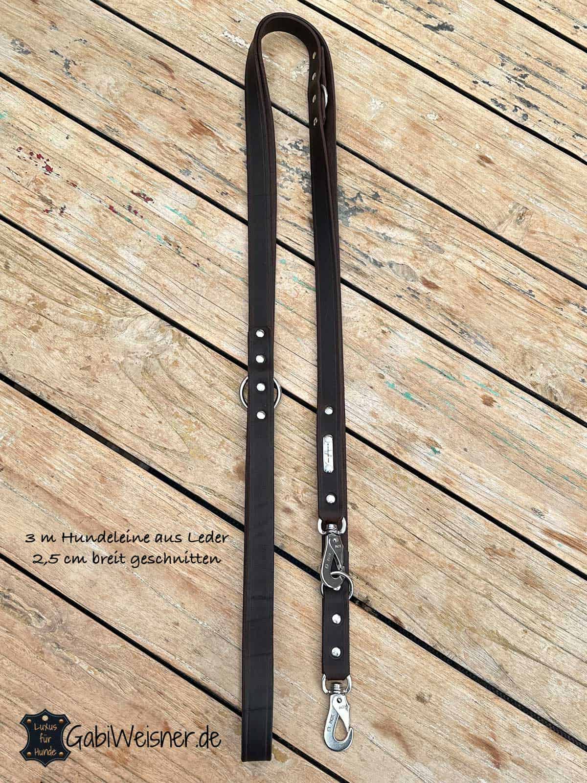 3 Meter Hundeleine aus Leder 25mm breit geschnitten