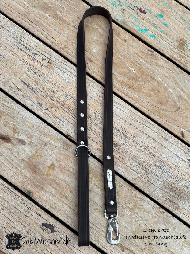 Hundeleine aus Leder 2 cm breit inklusive Handschlaufe 1 m lang
