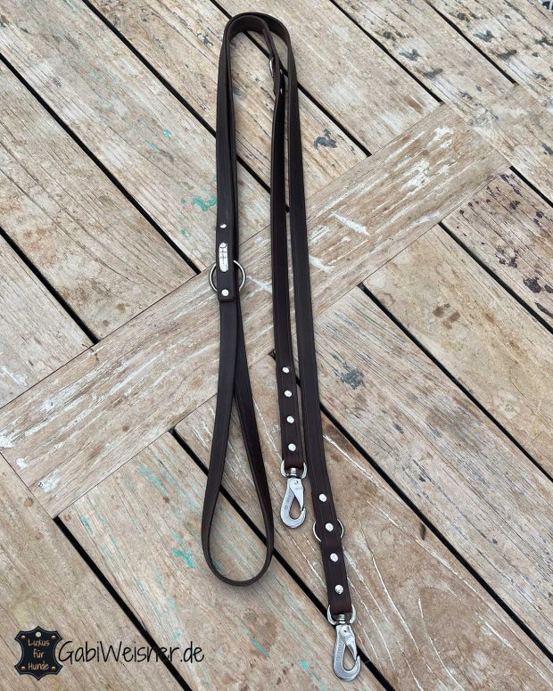 Hundeleine aus Leder braun 2 cm breit 3-fach verstellbar Umhängeleine