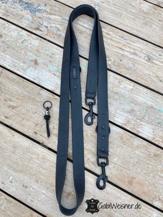 Hundeleine Leder 3 cm EXTRA BREIT, komplett in Schwarz