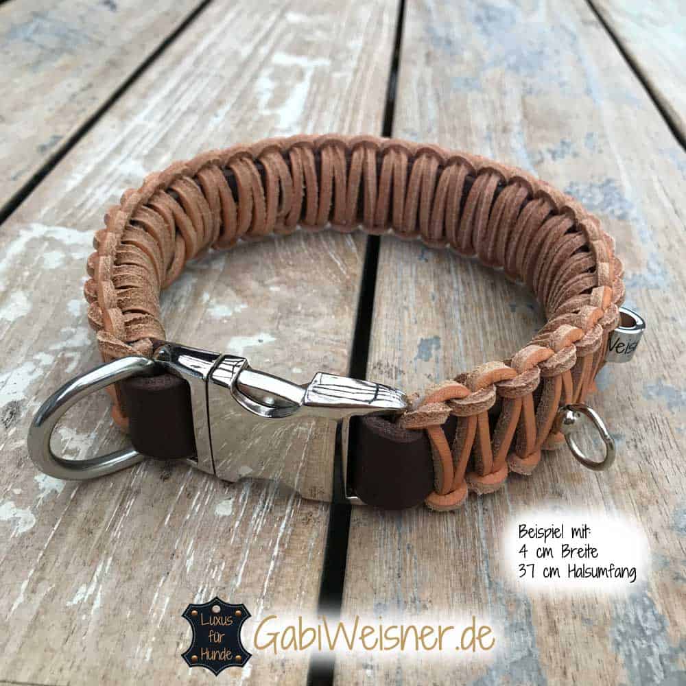 Hundehalsband Leder 4 cm breit geflochten, Klickverschluss