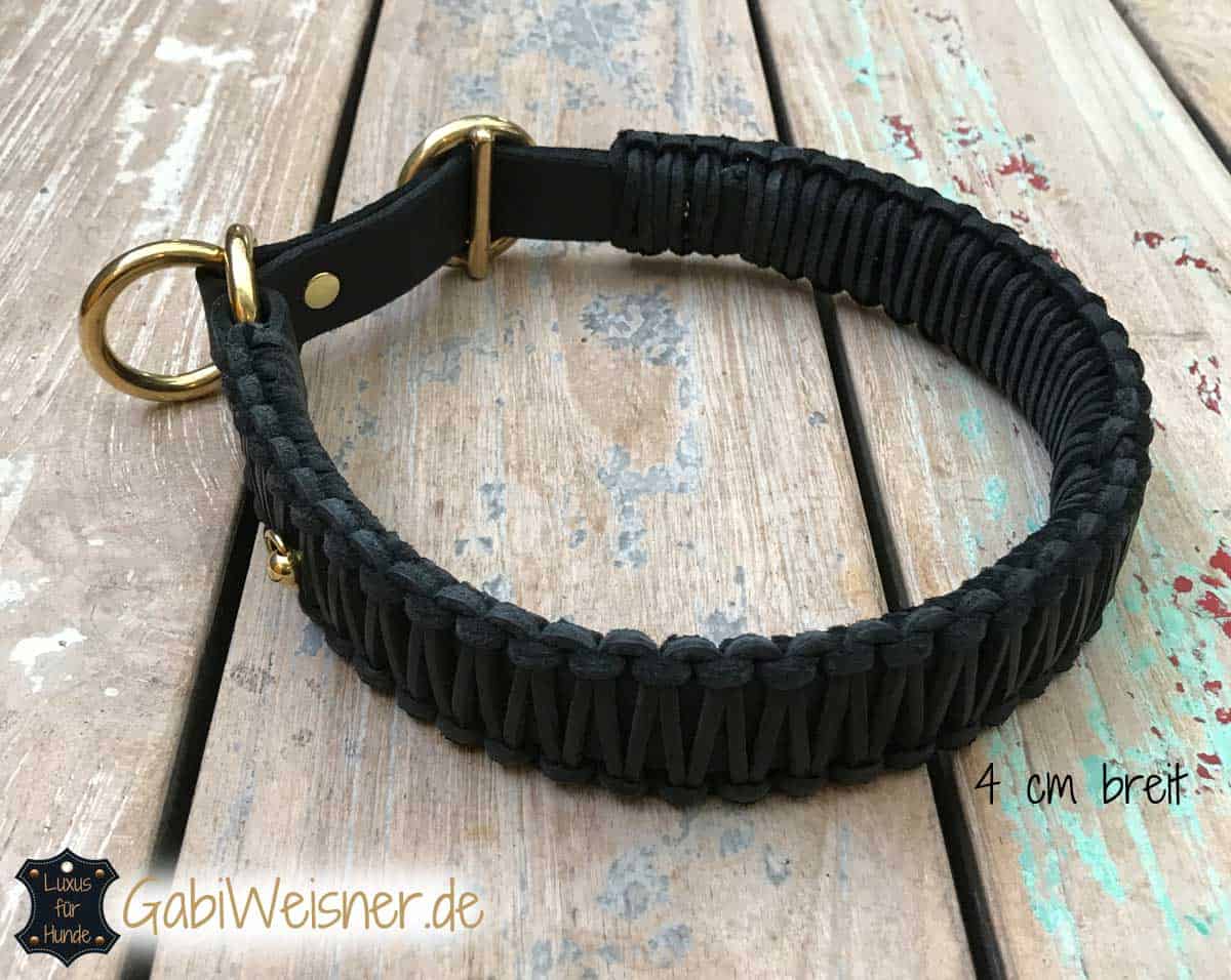 Hundehalsband Leder Zugstopp Hundehalsband Leder Zugstopp 4 cm breit, Massiv Messing
