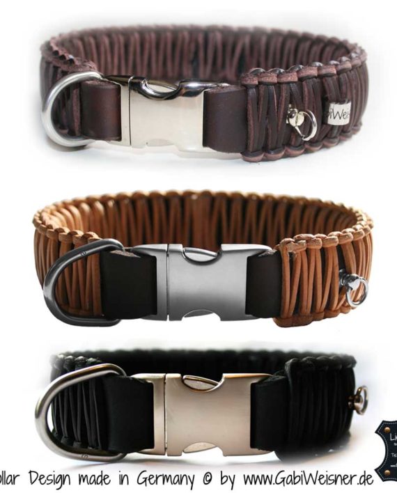 M&D Leder-Hundehalsband, 3,8 Cm Breit, Mit Bulldoggen-Muster (Größe L: 50–61 Cm, Schwarz)