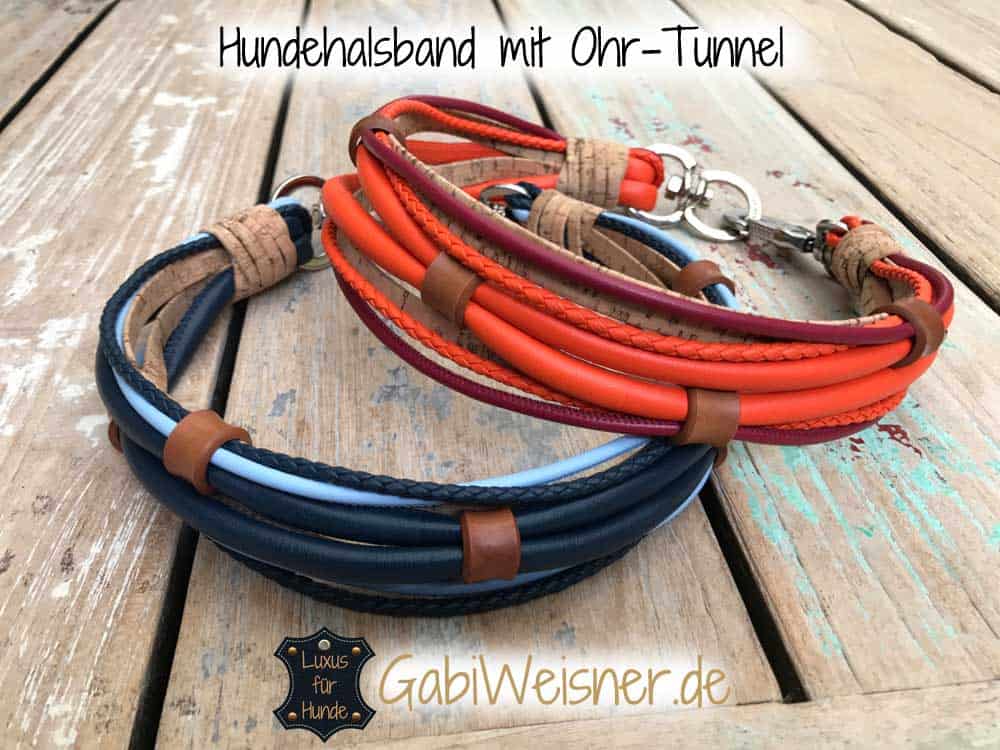 Hundehalsband Leder Mix mit Ohr-Tunnel für große Hunde