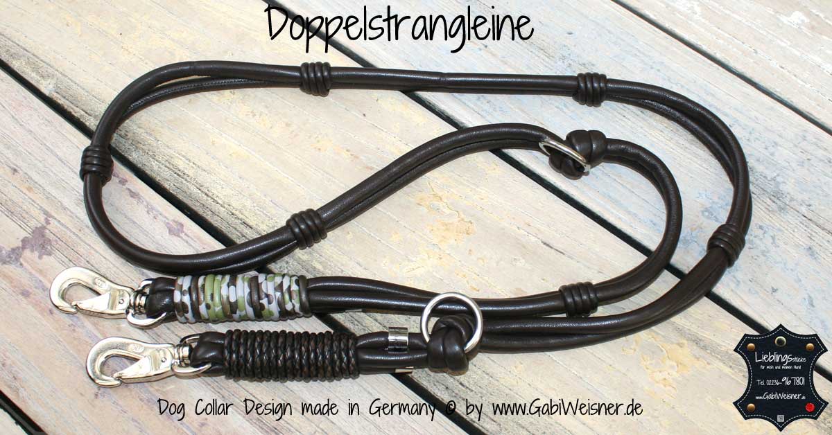 Hundeleine Leder Braun / Camouflage Führleine Leder verstellbar Camouflage