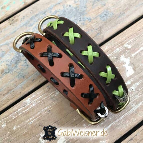 Hundehalsband Leder und Lack mit Kreuz