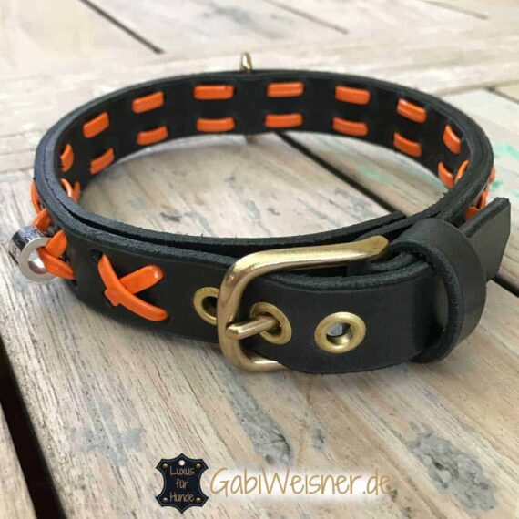 Hundehalsband-Leder-und-Lack-orange