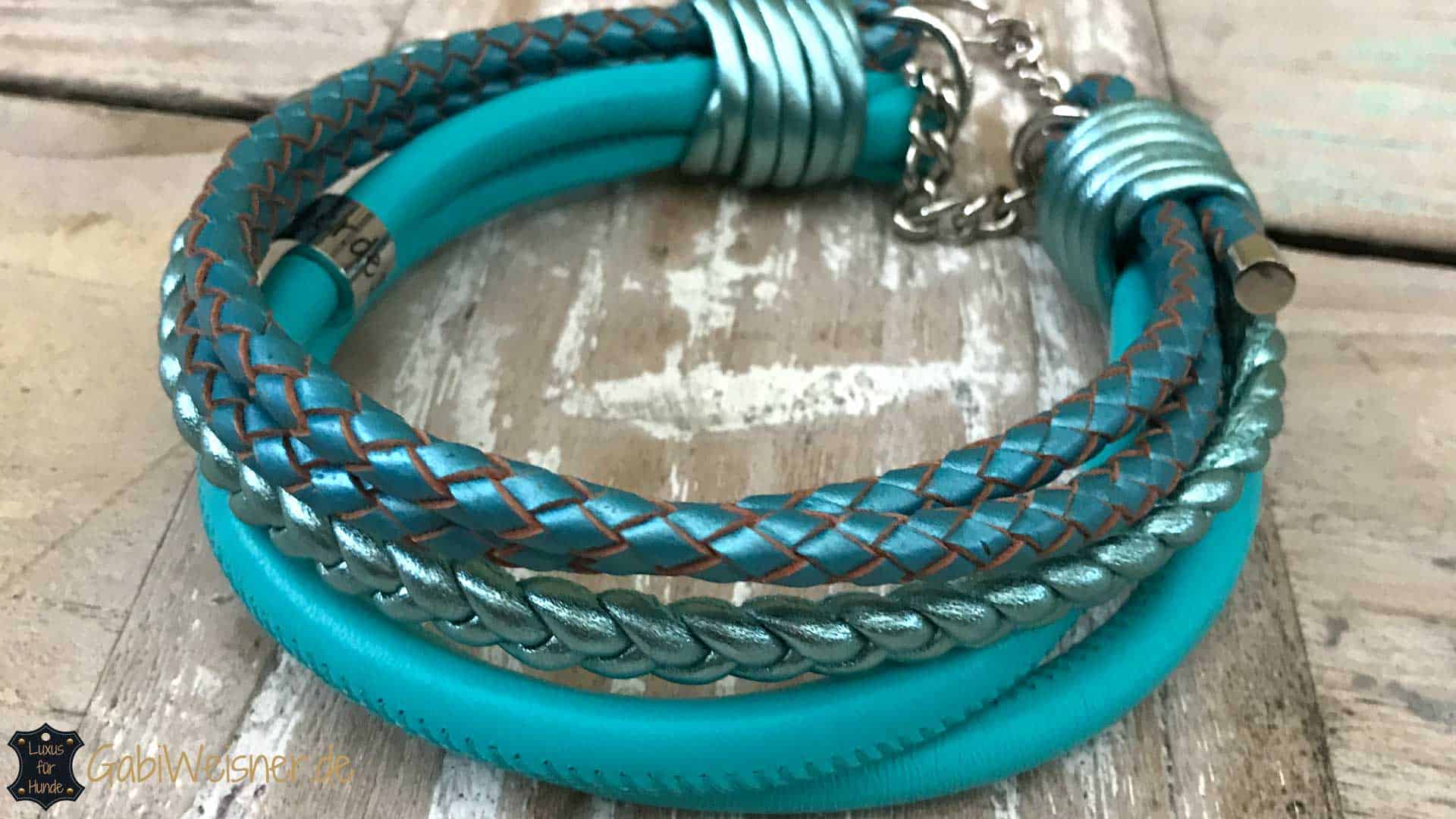 Hundehalsband 4 cm breit Hundehalsband 4 cm breit Leder Mix in Tuerkis