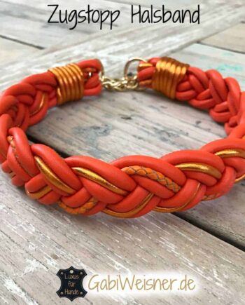 Zugstopp Hundehalsband geflochten Leder Orange