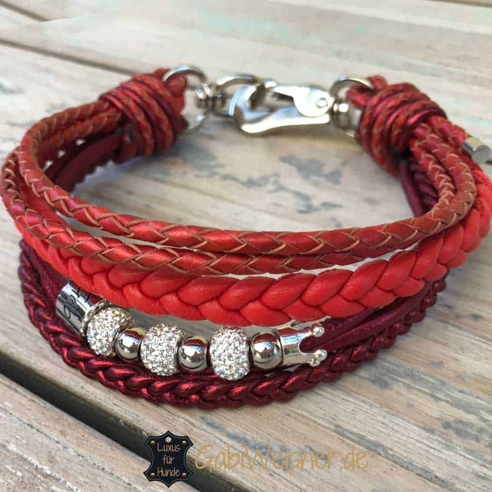 Hundehalsband in Rot, Luxus mit Strass und Krone