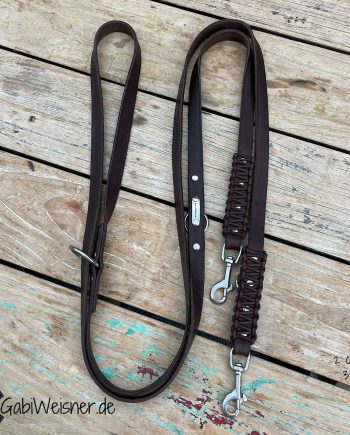 Hundeleine aus Leder 2 cm breit 3 m lang Braun Edelstahl Bolzen Karabiner