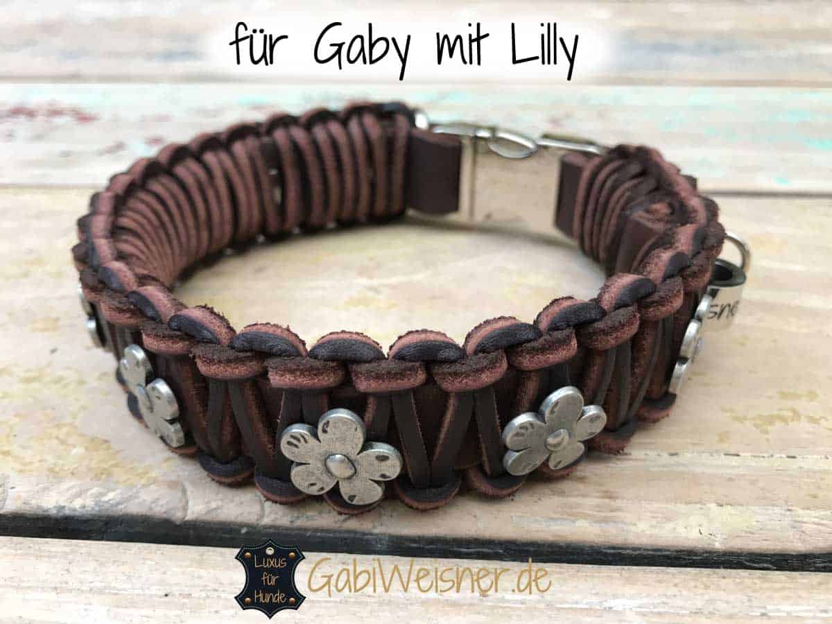 Hundehalsband Leder 3 cm breit mit Klickverschluss und Blumen