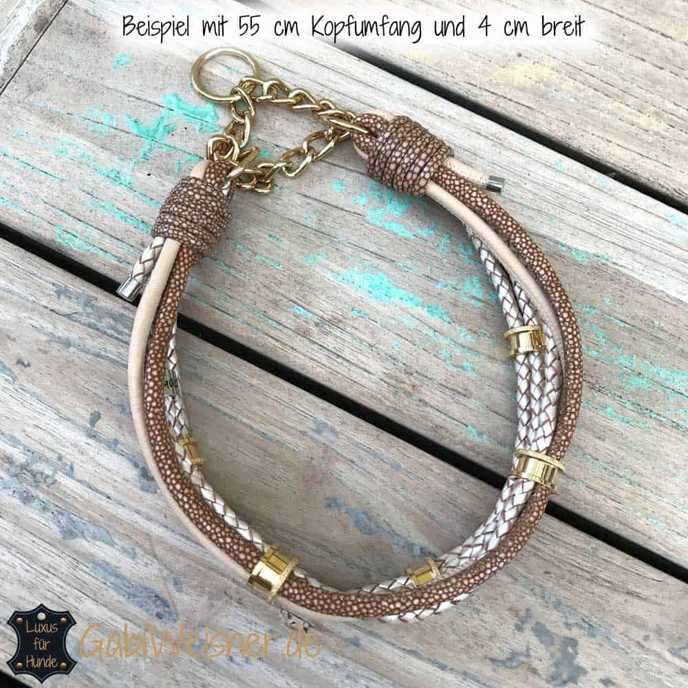 Luxus Halsband im Leder Mix mit 5 Ohr-Tunnel Luxus Halsband im Leder Mix mit 5 Ohr-Tunnel
