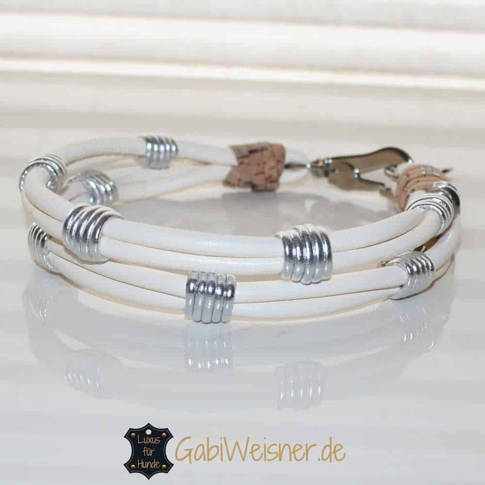 Hundehalsband Nappaleder 2,5 cm breit. Beispiel in Elfenbein