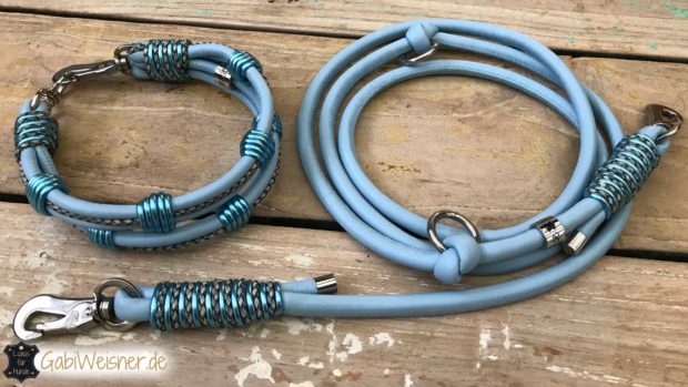 Hundehalsband Nappaleder 3 cm breit. Beispiel in Hellblau