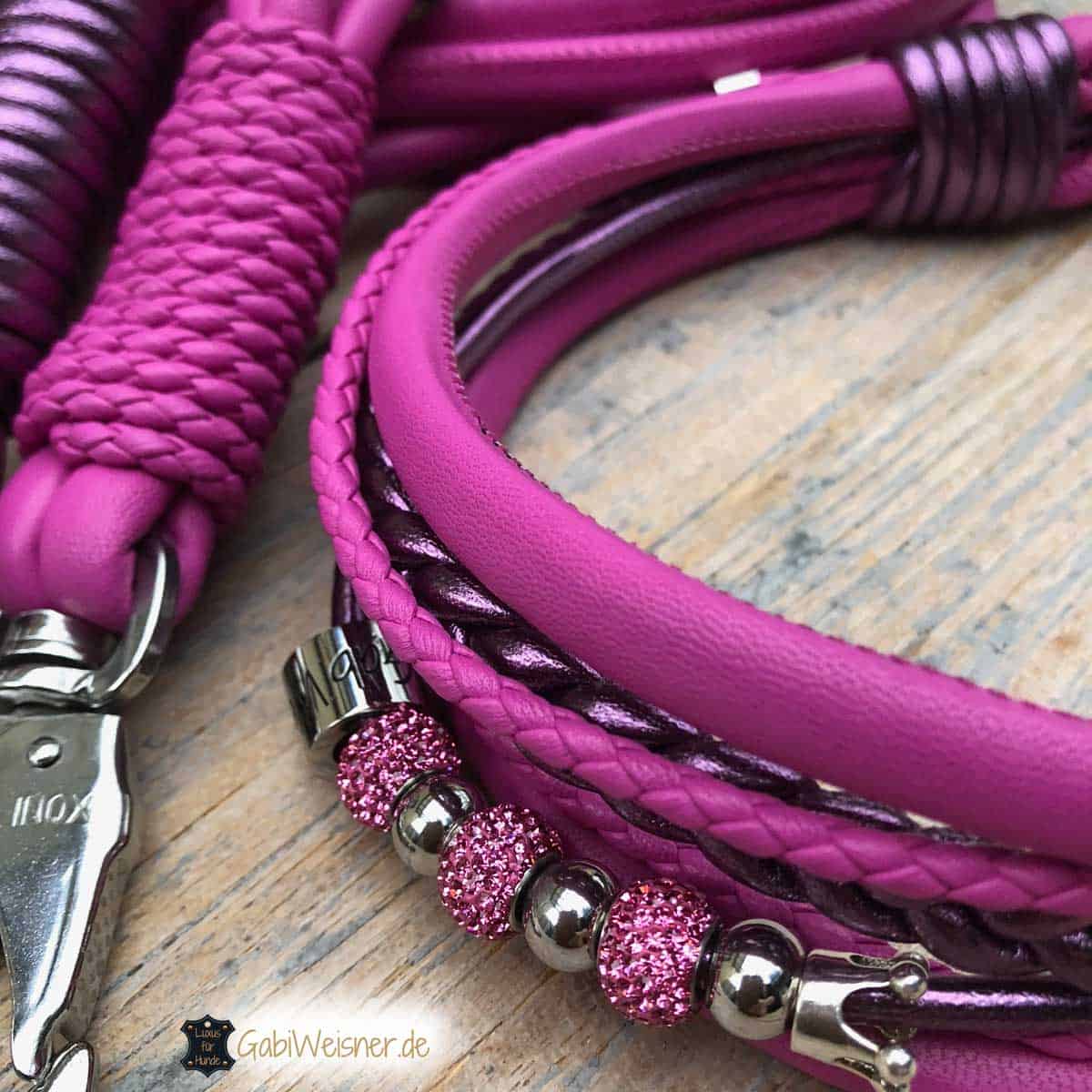 Hundehalsband in Pink mit Strass und Krone