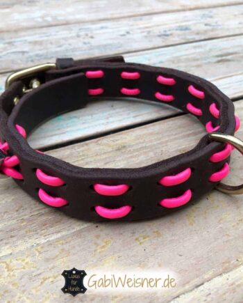 Hundehalsband Neon Pink. Leder in Schwarz oder Braun 2,5 cm breit