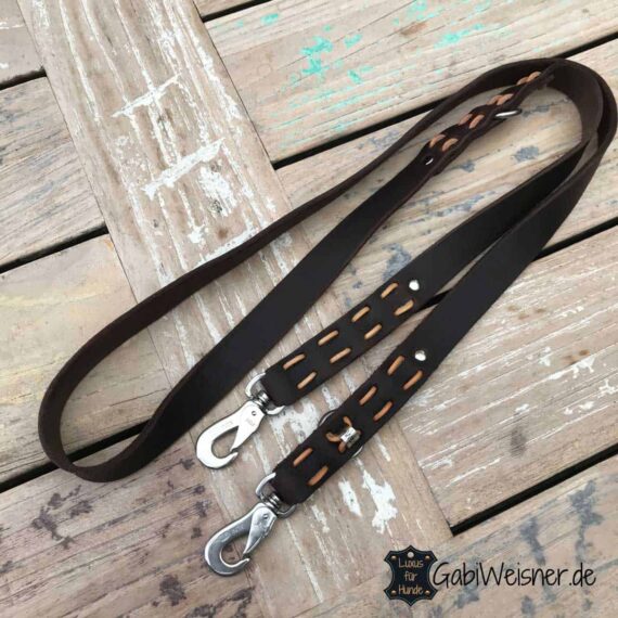 Hundeleine EXTRA BREIT, Leder 25 mm, Edelstahl Karabiner, Steppmuster