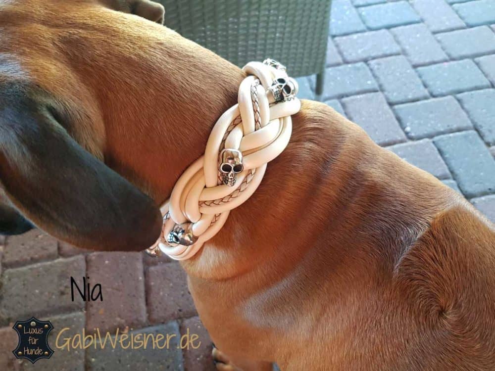 Hundehalsband 5 cm breit geflochten. 4 LederFarben.