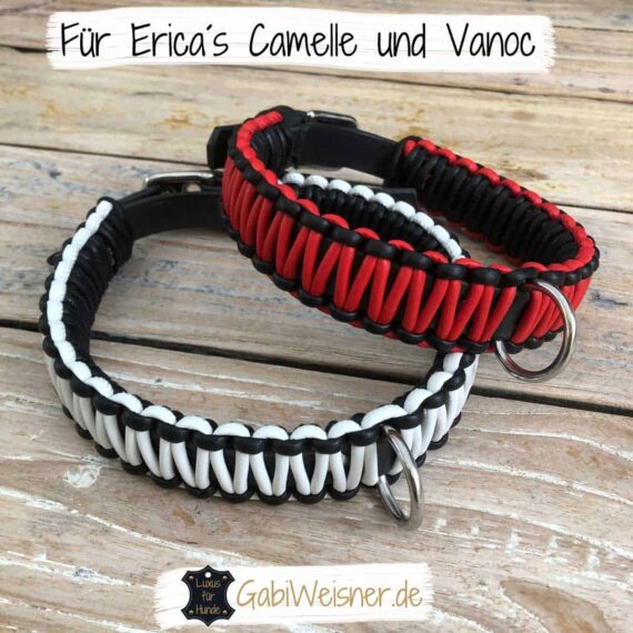 Hundehalsband 3 cm breit Leder in Schwarz Weiß