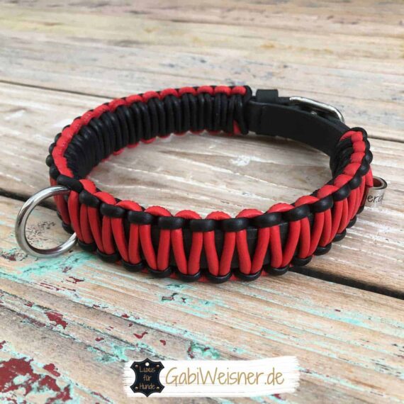 Hundehalsband 3 cm breit Leder in Schwarz Rot