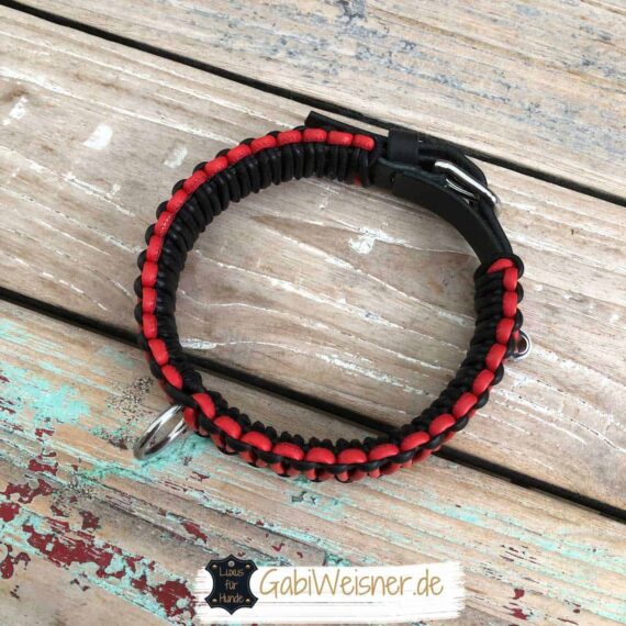 Hundehalsband 3 cm breit Leder in Schwarz Rot