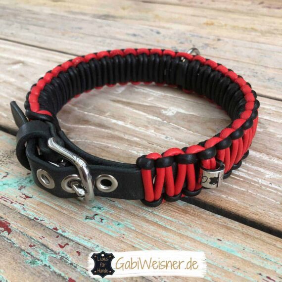 Hundehalsband 3 cm breit Leder in Schwarz Rot