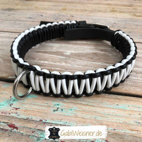 Hundehalsband 3 cm breit Leder in Schwarz Weiß