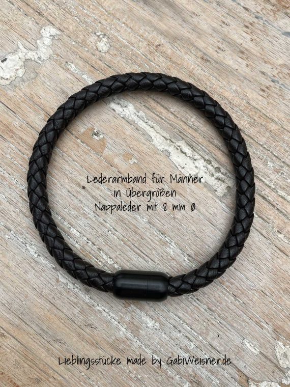 Lederarmband für Männer in Übergrößen, Nappaleder mit 8 mm Ø