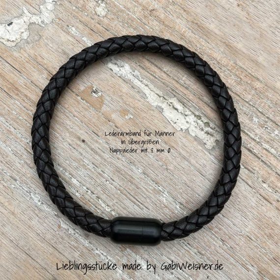 Lederarmband für Männer in Übergrößen, Nappaleder mit 8 mm Ø