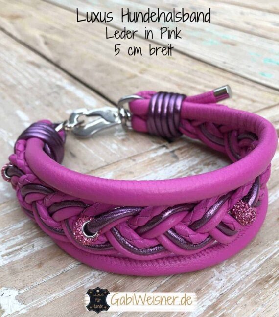 Hundehalsband Leder in Pink oder Türkis