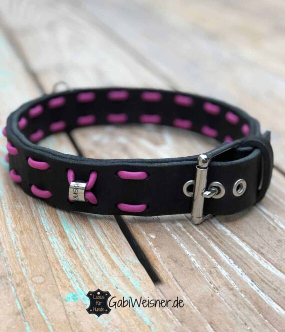 Hundehalsband Leder Schwarz Pink Candy