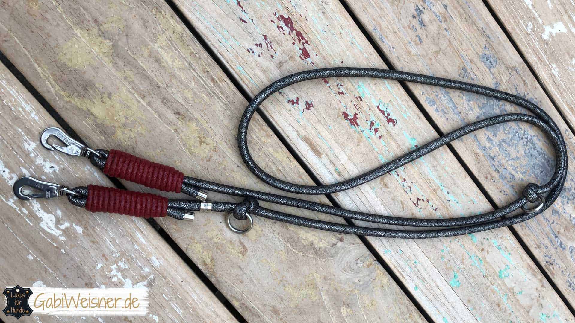 Hundeleine Leder rund gesäumt Hundeleine Leder rund gesäumt 8mm Anthrazit Rot