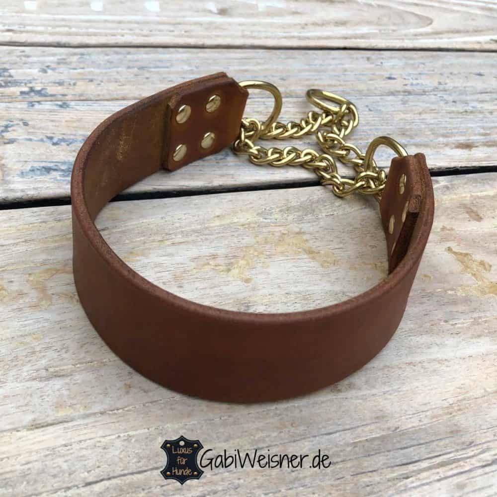 Basic Hundehalsband mit Zugstopp-Kette, Leder in verschiedenen Breiten