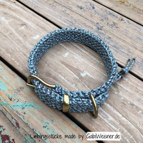 Hundehalsband mit Messingbeschlag, 3 cm breit und stufenlos verstellbar
