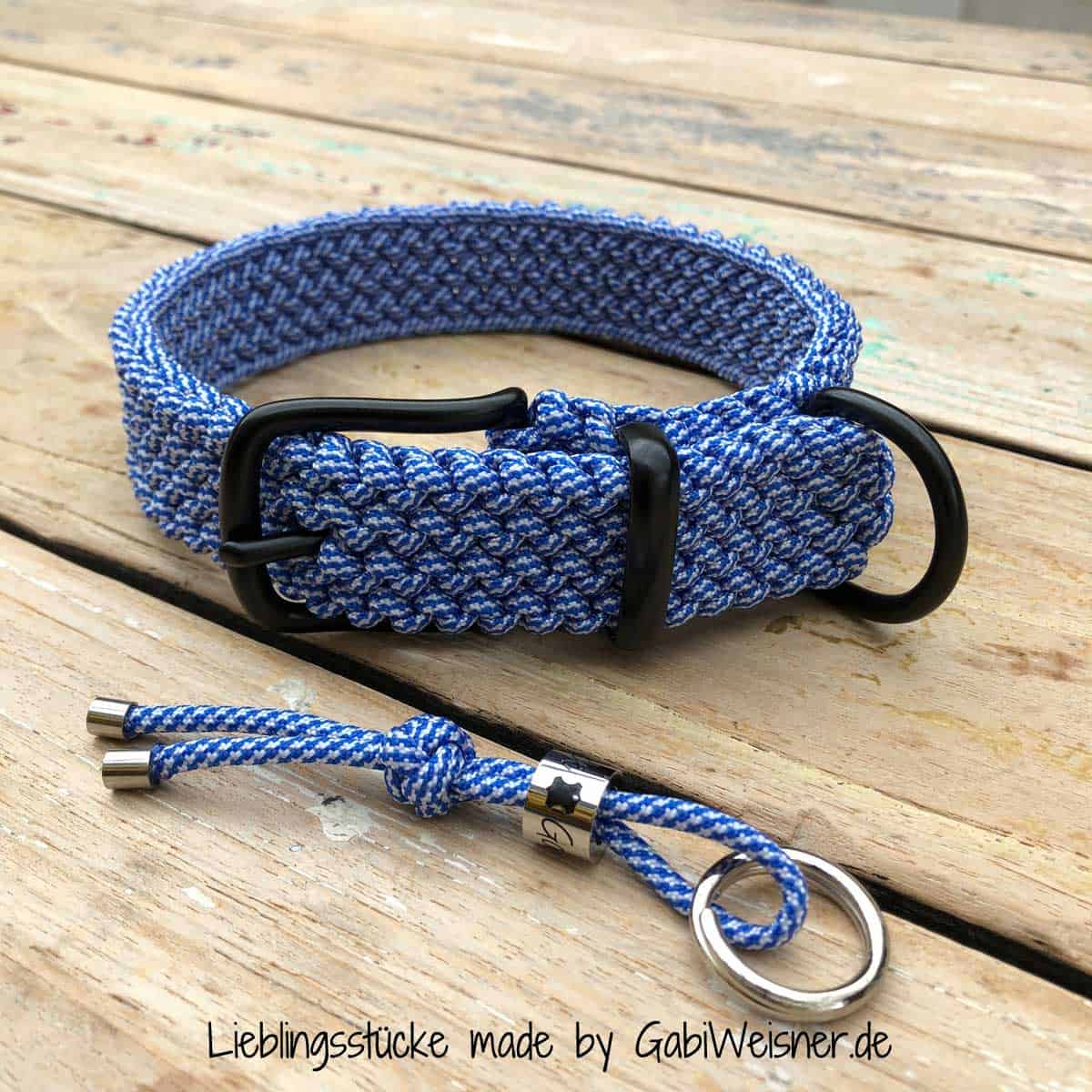 Hundehalsband Blau Weiß Hundehalsband Blau Weiß Tweed Paracord 3 cm breit stufenlos verstellbar