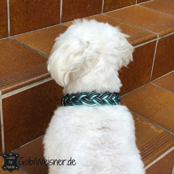 Hundehalsband SET mit Leine. Leder Mix in Petrol und Türkis-metallic