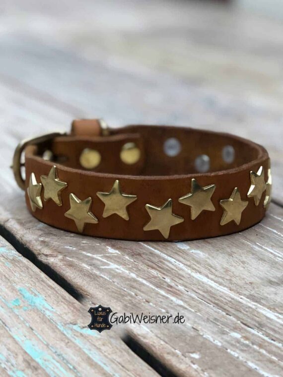 Lederhalsband mit Sternen dekoriert. Eine Lage Leder 3 cm breit