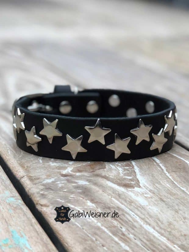 Lederhalsband mit Sternen dekoriert. Eine Lage Leder 3 cm breit