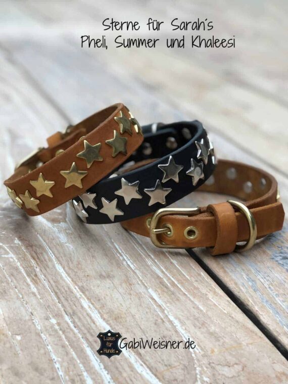 Lederhalsband mit Sternen dekoriert. Eine Lage Leder 3 cm breit