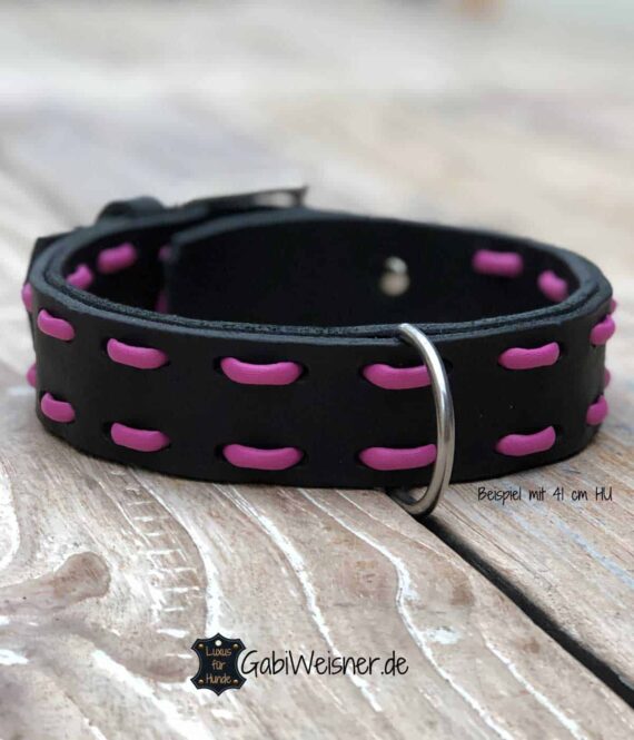 Hundehalsband Leder Schwarz Pink Candy