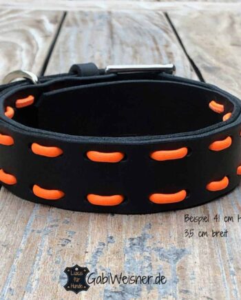 Hundehalsband Schwarz Orange Leder verstellbar 3,5 cm breit