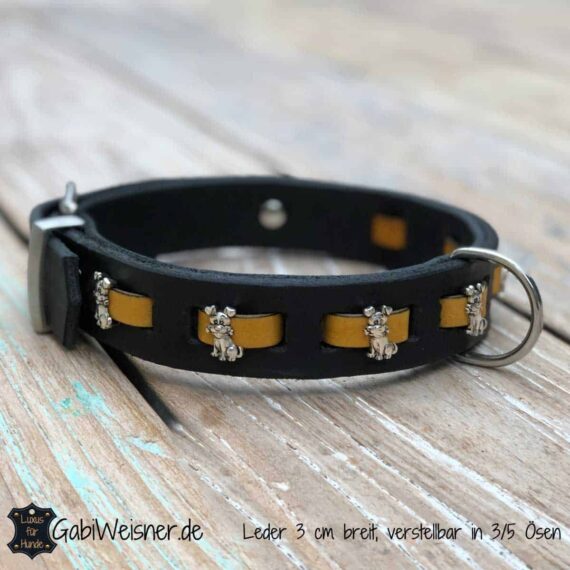 Halsband Hund Leder 3 cm breit, verstellbar in 3/5 Ösen