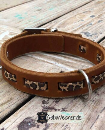 Hundehalsband Leopard Print, Leder 3 cm breit, verstellbar, 3 Farben
