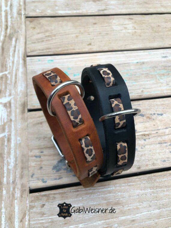 Hundehalsband Leopard Leder 3 cm breit